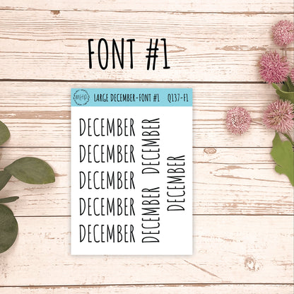 Large DECEMBER Stickers for Planners, Organizers, Bullet Journals. Perfect for EC and Classic HP. || Q137