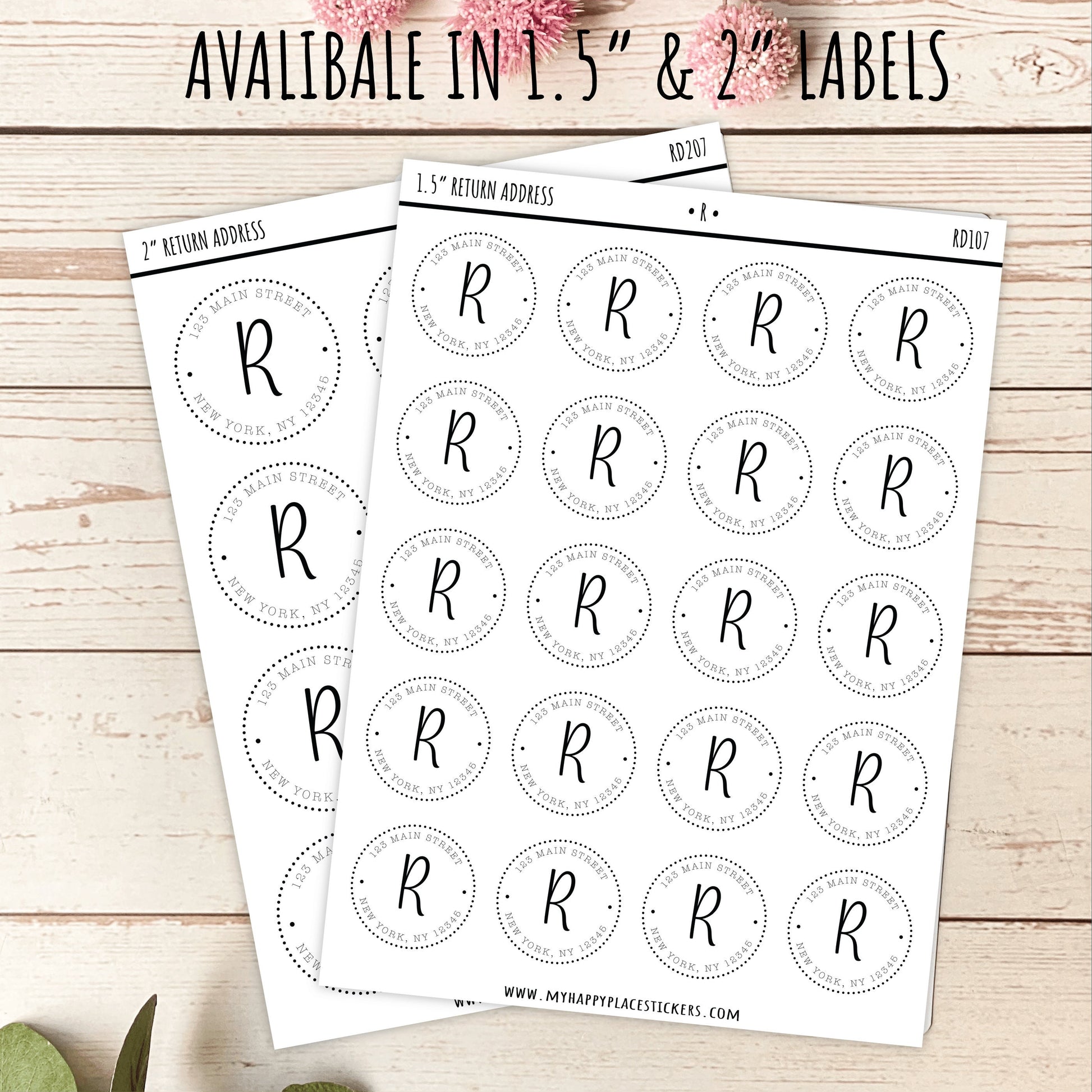 Round Return Address Labels. Personalized Labels. 2" and 1.5" Available. Transparent Address Labels || RD107 - RD207