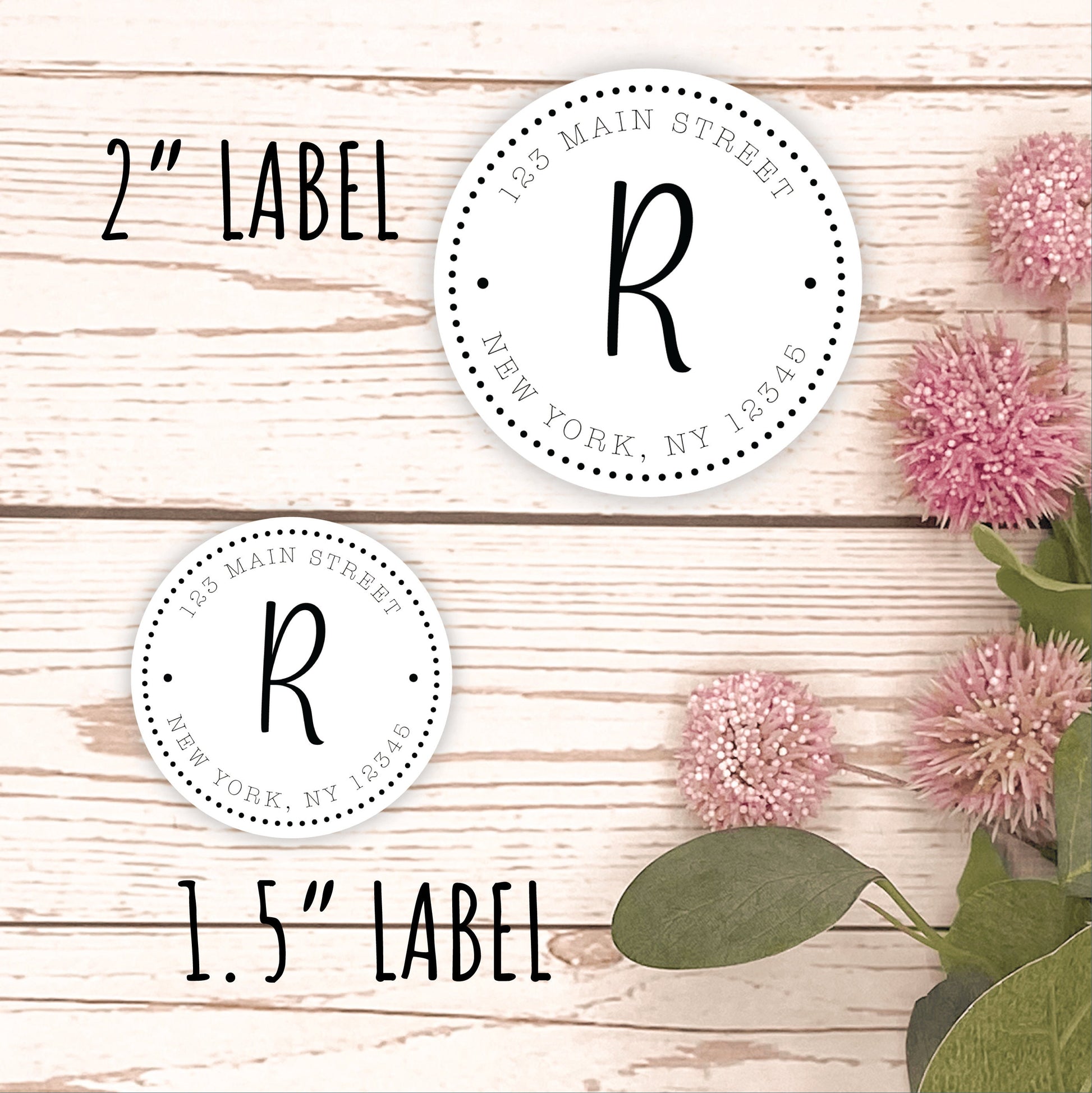 Round Return Address Labels. Personalized Labels. 2" and 1.5" Available. Transparent Address Labels || RD107 - RD207