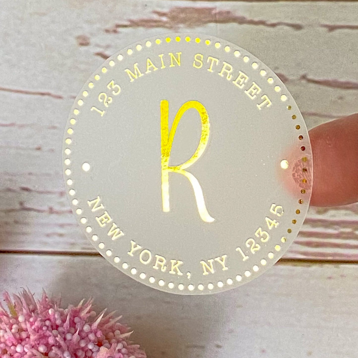 Round Return Address Labels. Personalized Labels. 2" and 1.5" Available. Transparent Address Labels || RD107 - RD207