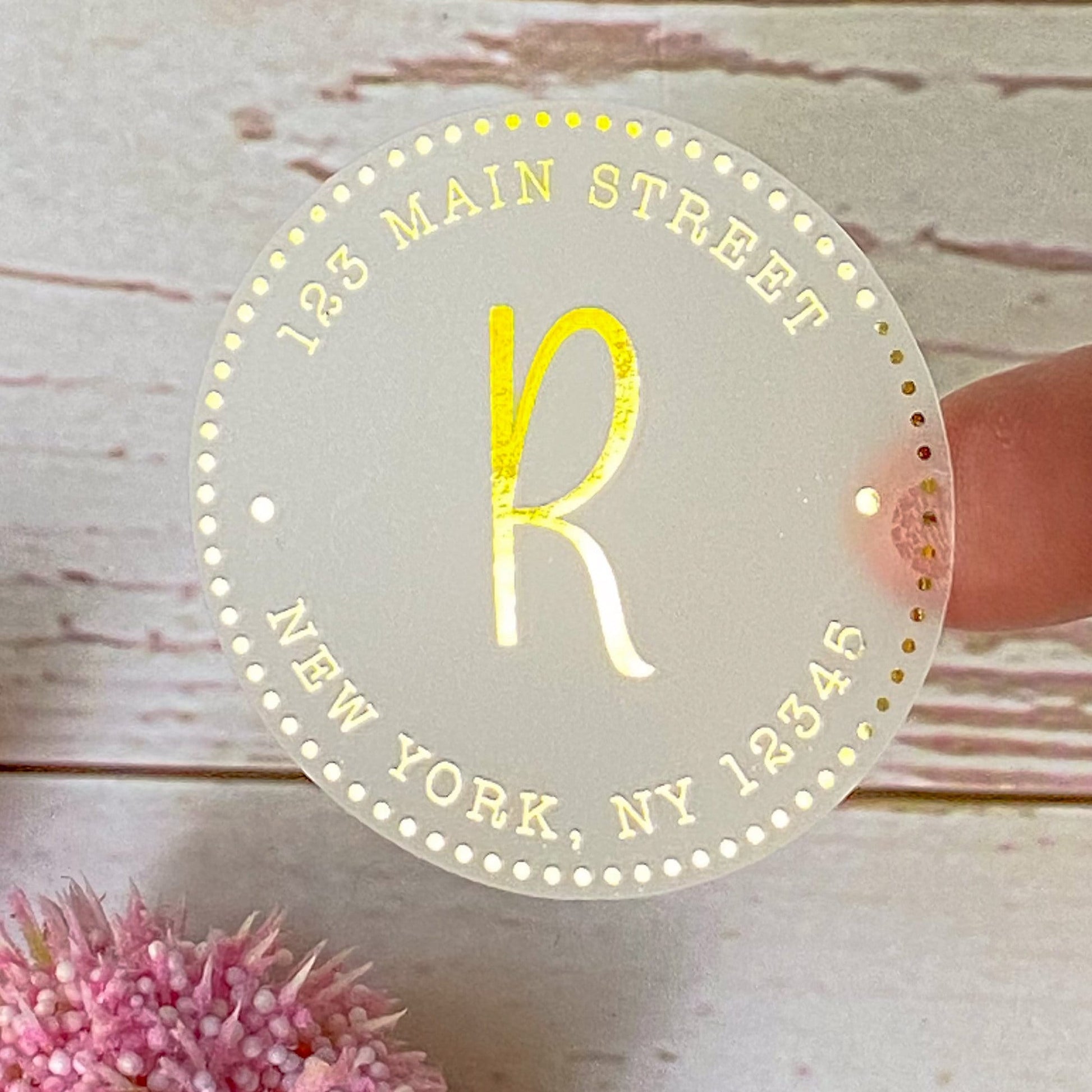Round Return Address Labels. Personalized Labels. 2" and 1.5" Available. Transparent Address Labels || RD107 - RD207