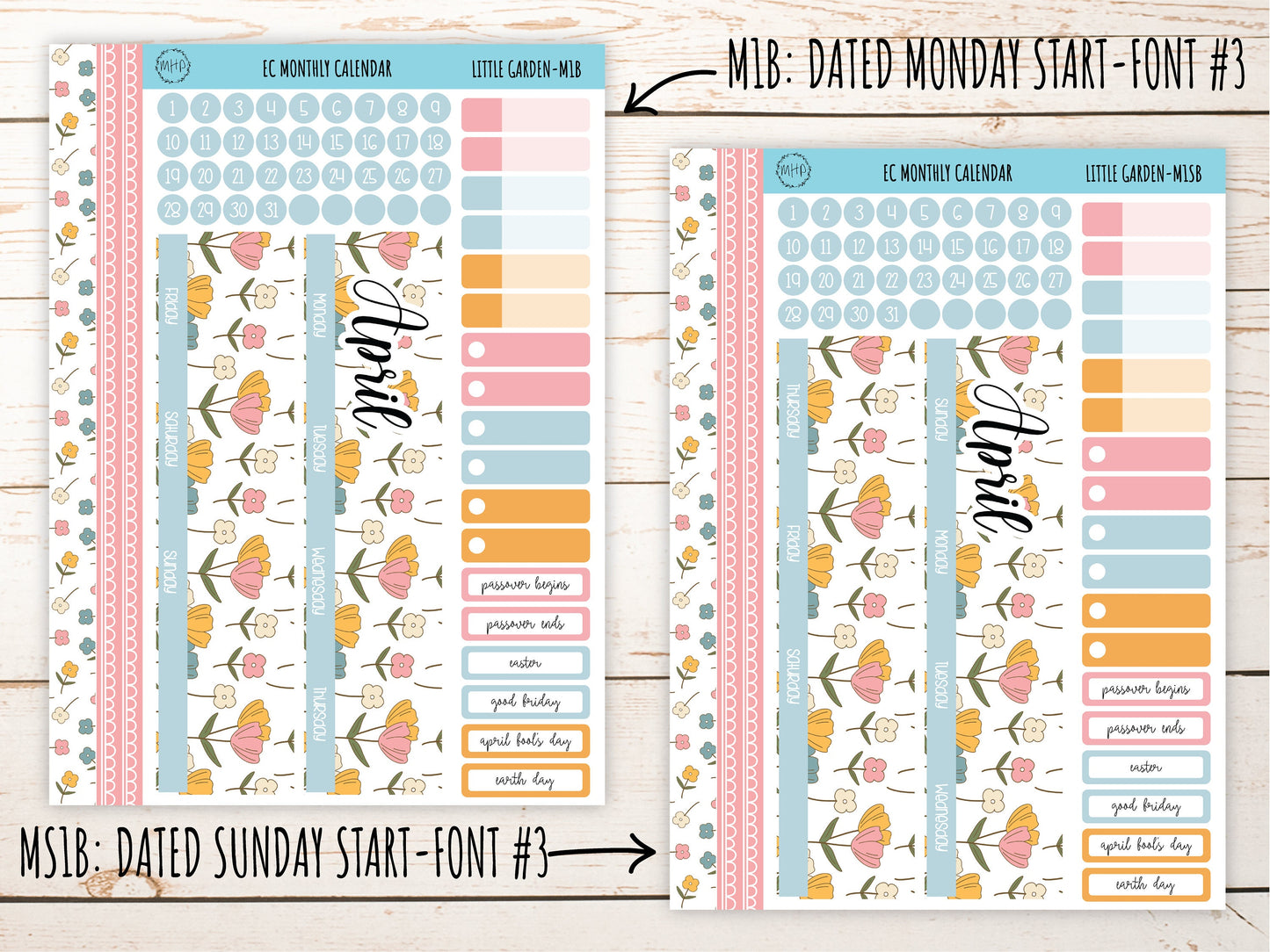 Erin Condren 7x9 Monthly Kit. APRIL "Little Garden" Planner Stickers || LG-M