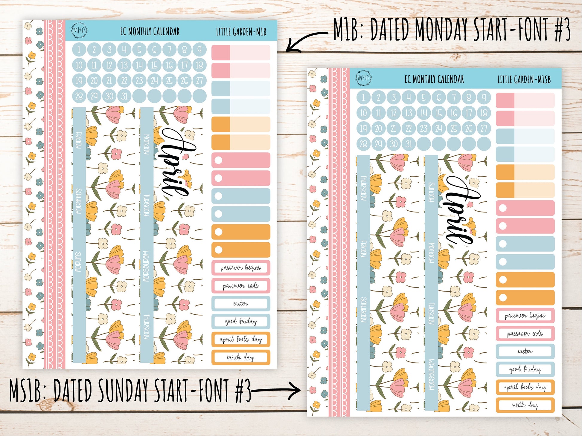 Erin Condren 7x9 Monthly Kit. APRIL "Little Garden" Planner Stickers || LG-M