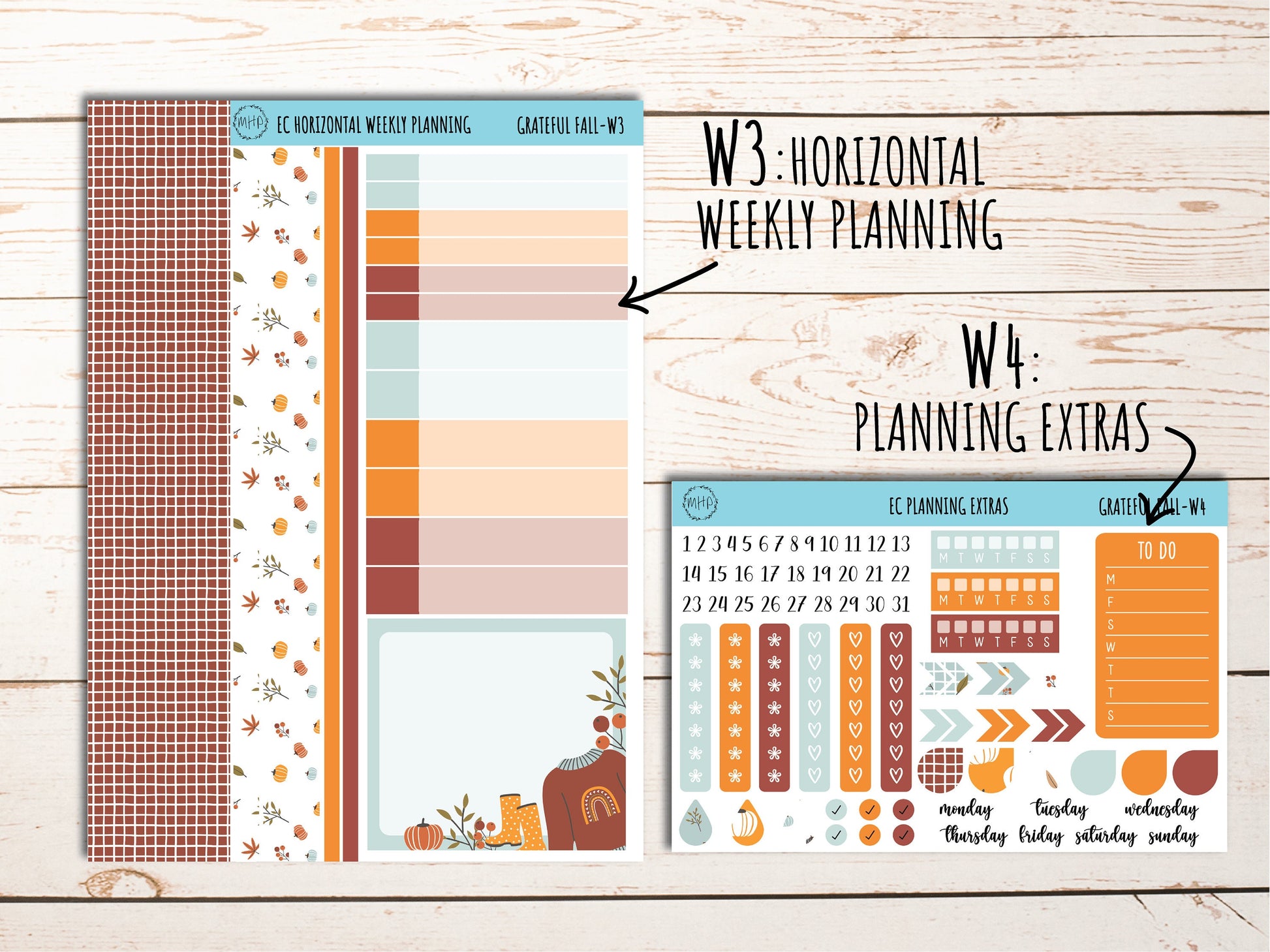 Erin Condren 7x9 Weekly Planning Kit. NOVEMBER "Grateful Fall" Planner Stickers || GF-W