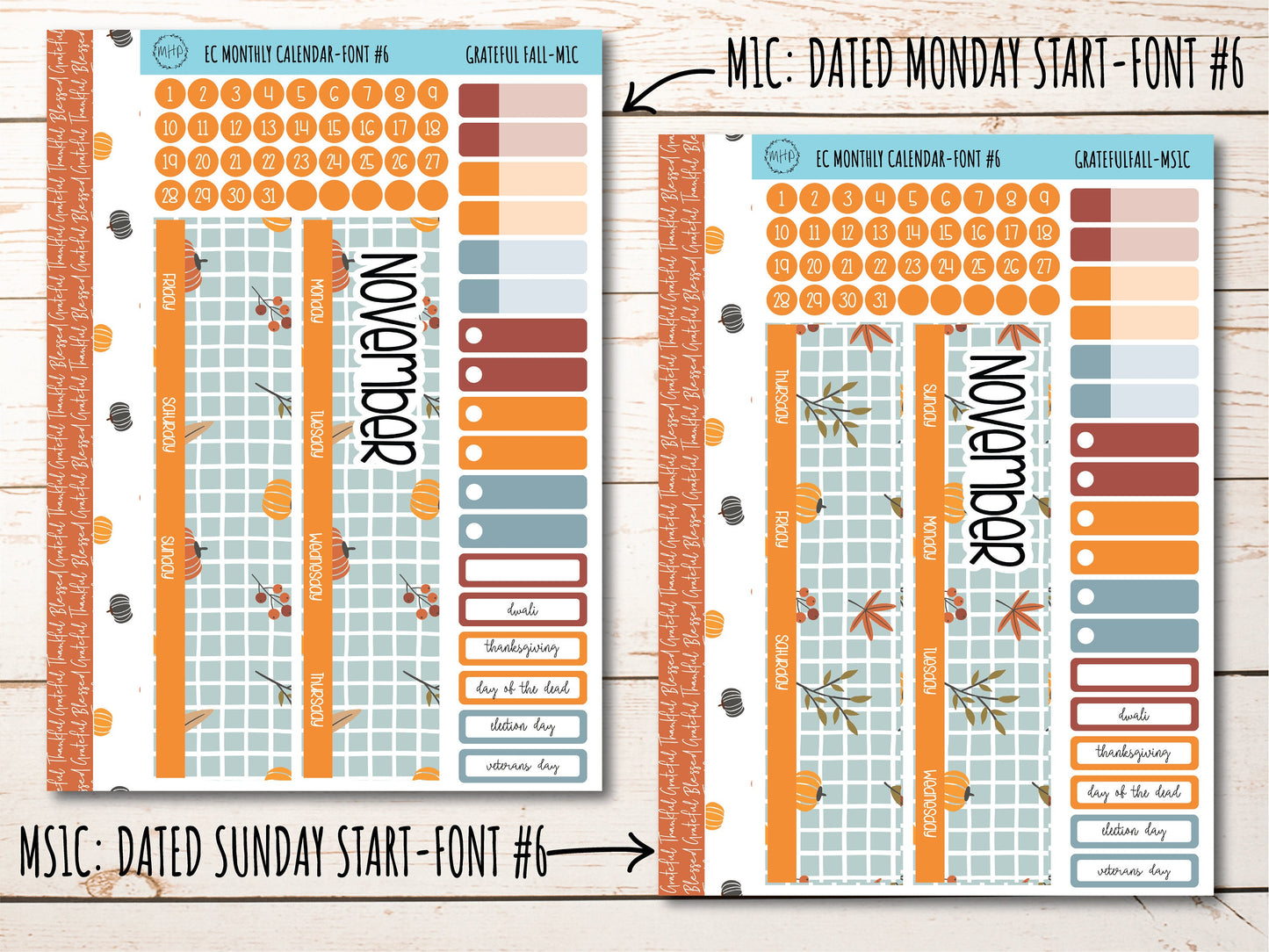 Erin Condren 7x9 Monthly Kit. NOVEMBER "Grateful Fall" || GF-M