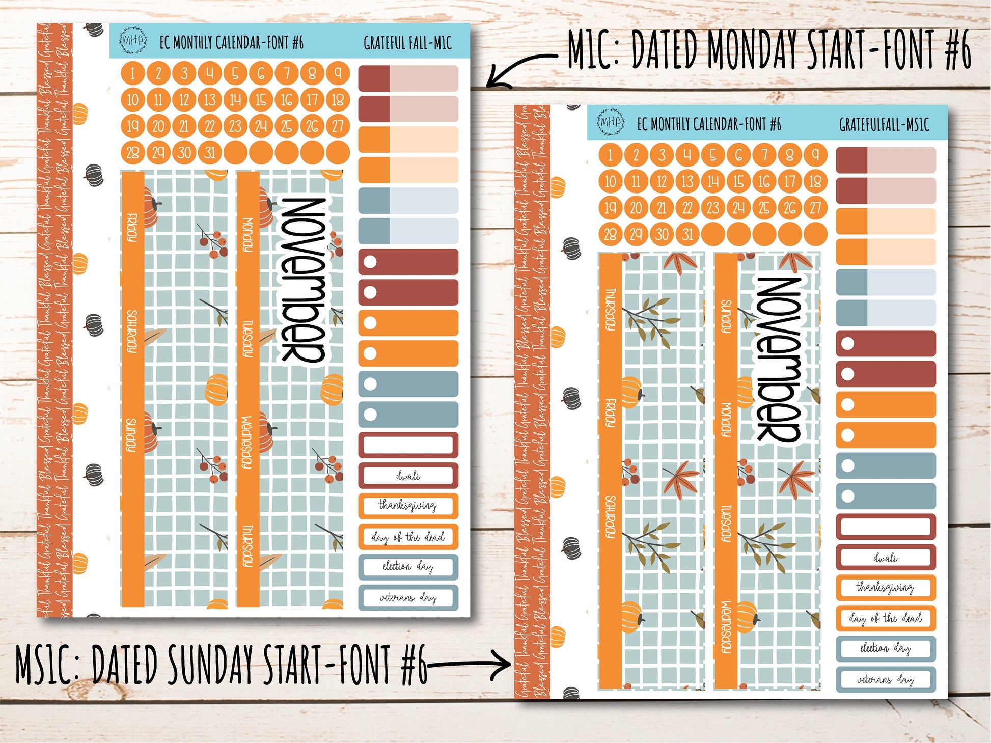 Erin Condren 7x9 Monthly Kit. NOVEMBER "Grateful Fall" || GF-M