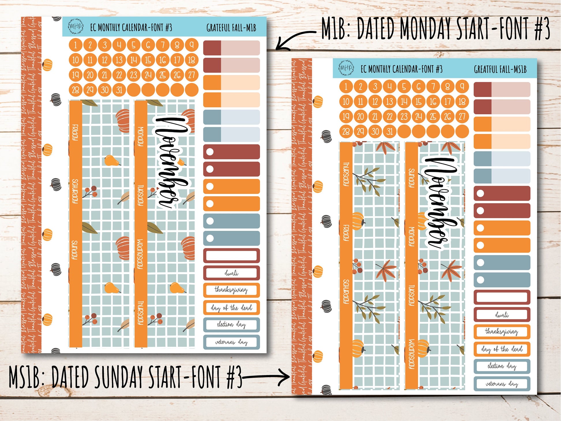 Erin Condren 7x9 Monthly Kit. NOVEMBER "Grateful Fall" || GF-M