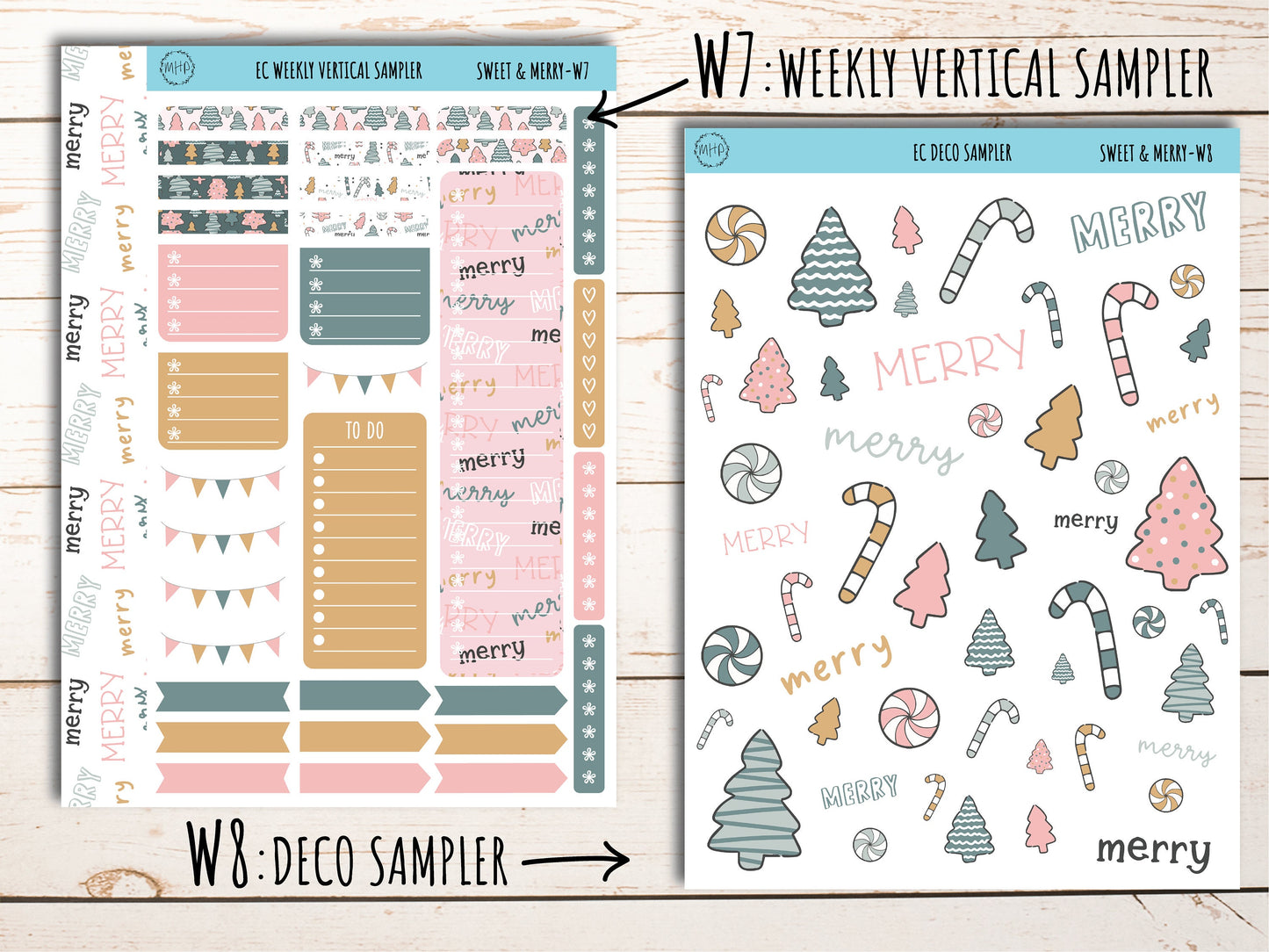 Erin Condren 7x9 Weekly Planning Kit. DECEMBER "Sweet & Merry" Planner Stickers || PS-W