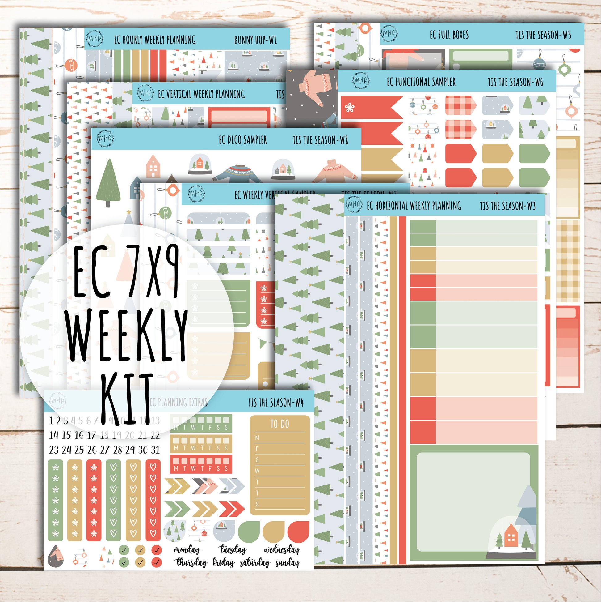 Erin Condren 7x9 Weekly Planning Kit. DECEMBER "Tis the Season" Planner Stickers || TS-W