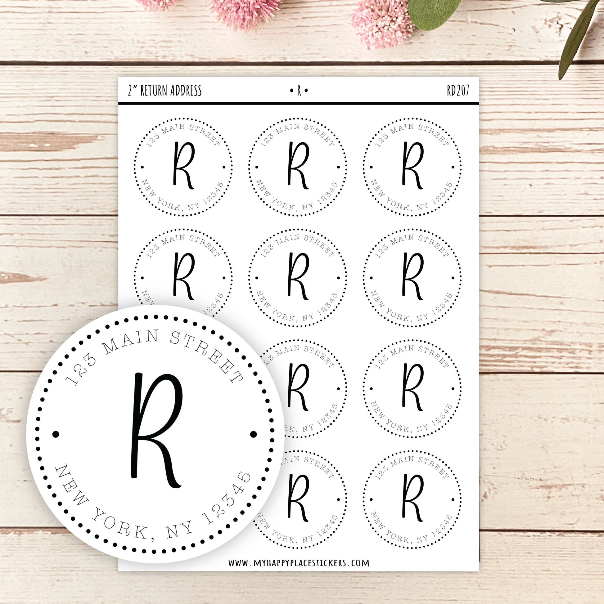 Round Return Address Labels. Personalized Labels. 2" and 1.5" Available. Transparent Address Labels || RD107 - RD207