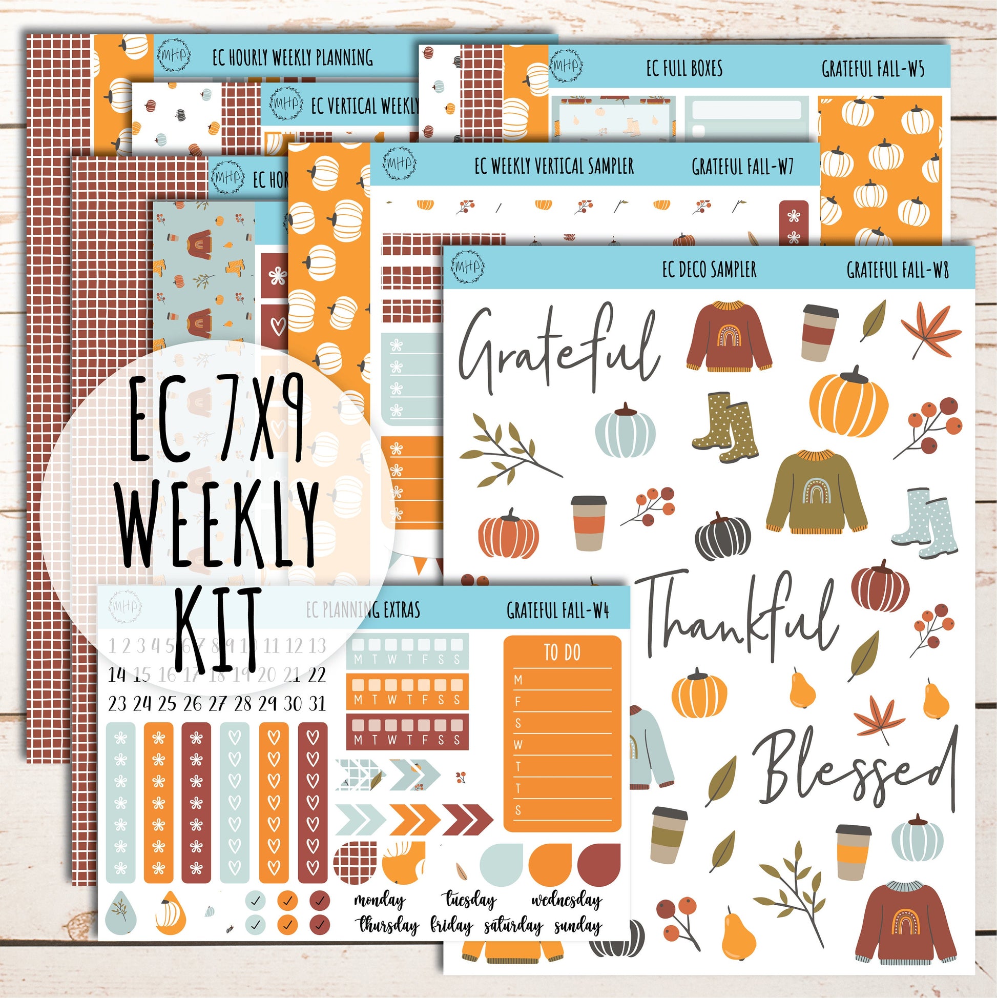 Erin Condren 7x9 Weekly Planning Kit. NOVEMBER "Grateful Fall" Planner Stickers || GF-W