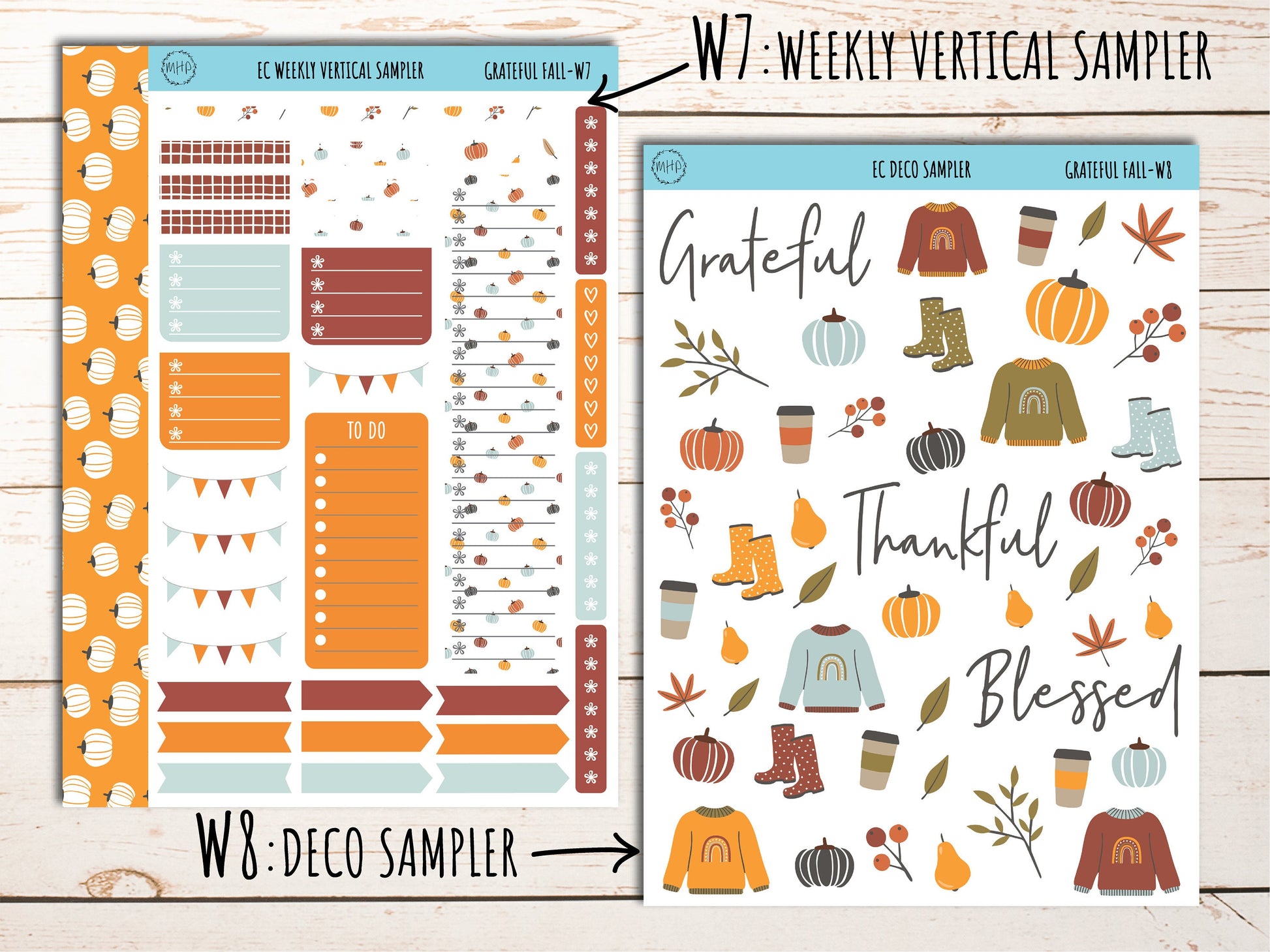 Erin Condren 7x9 Weekly Planning Kit. NOVEMBER "Grateful Fall" Planner Stickers || GF-W
