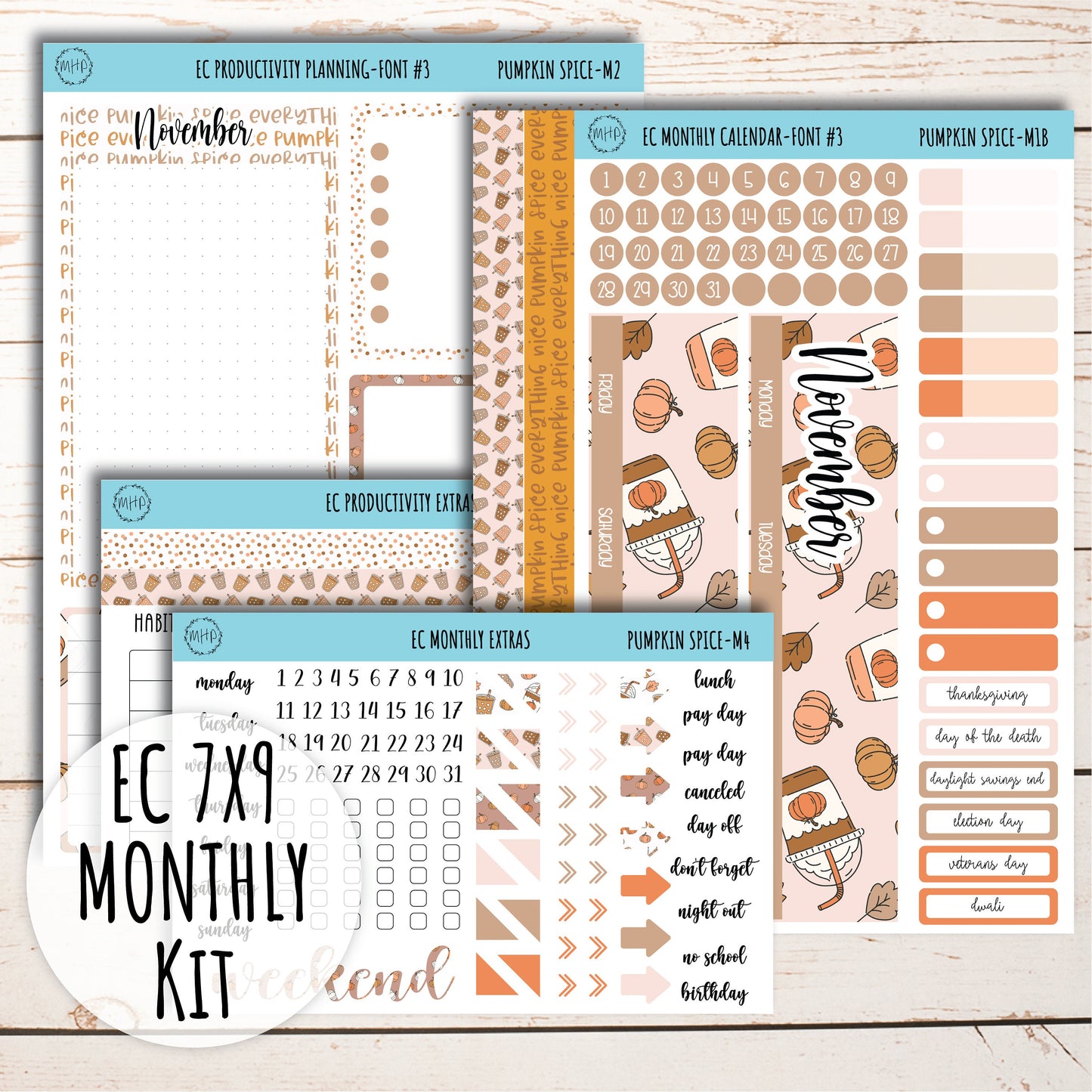 Erin Condren 7x9 Monthly Kit. NOVEMBER "Pumpkin Spice" || PS-M