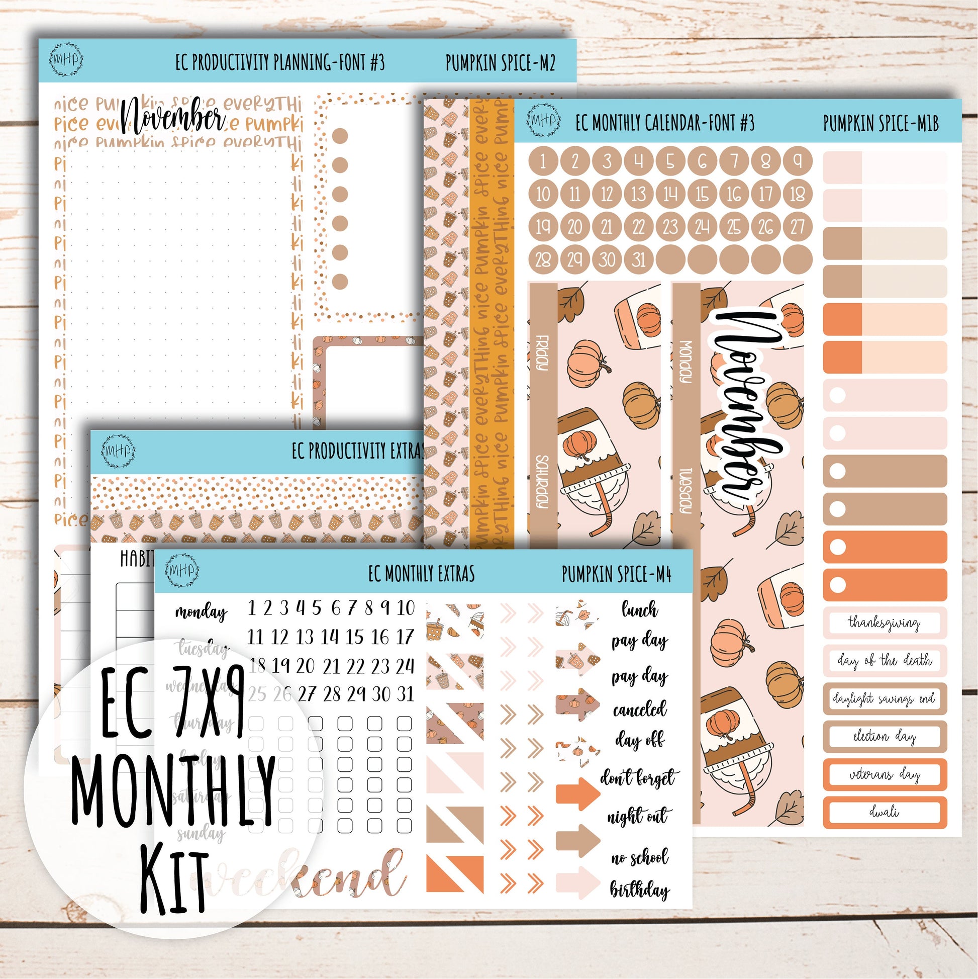 Erin Condren 7x9 Monthly Kit. NOVEMBER "Pumpkin Spice" || PS-M