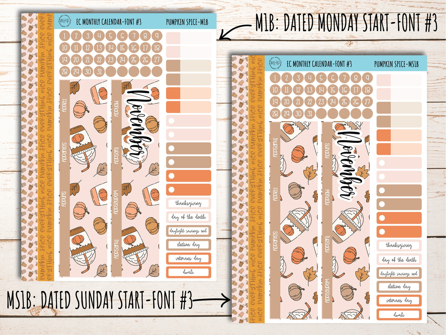 Erin Condren 7x9 Monthly Kit. NOVEMBER "Pumpkin Spice" || PS-M