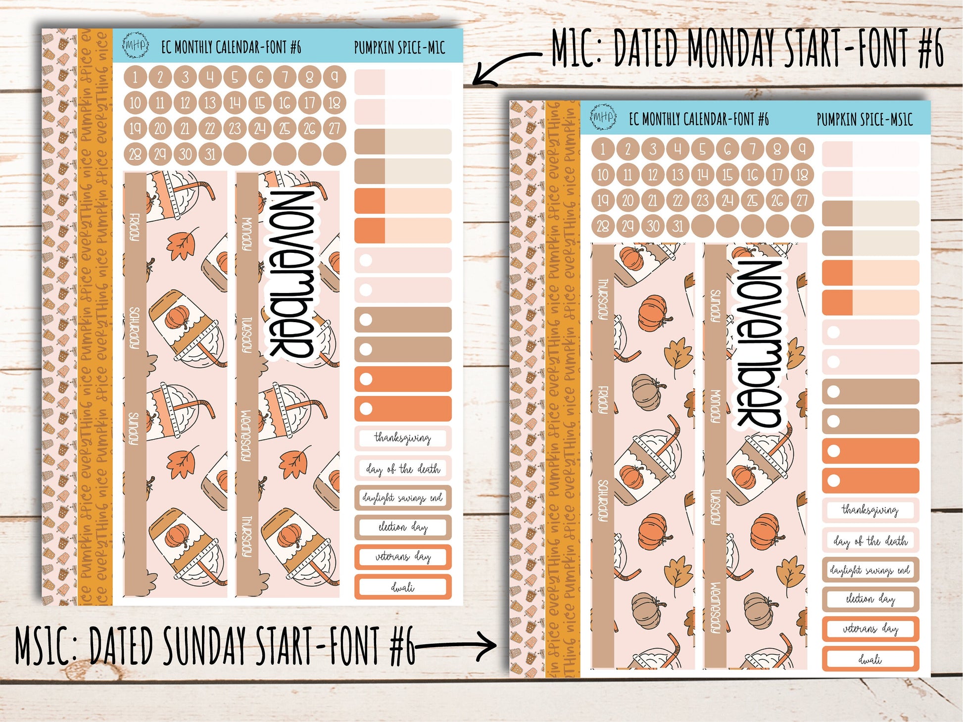 Erin Condren 7x9 Monthly Kit. NOVEMBER "Pumpkin Spice" || PS-M