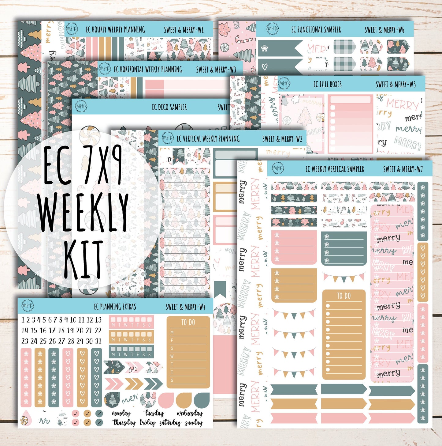 Erin Condren 7x9 Weekly Planning Kit. DECEMBER "Sweet & Merry" Planner Stickers || PS-W