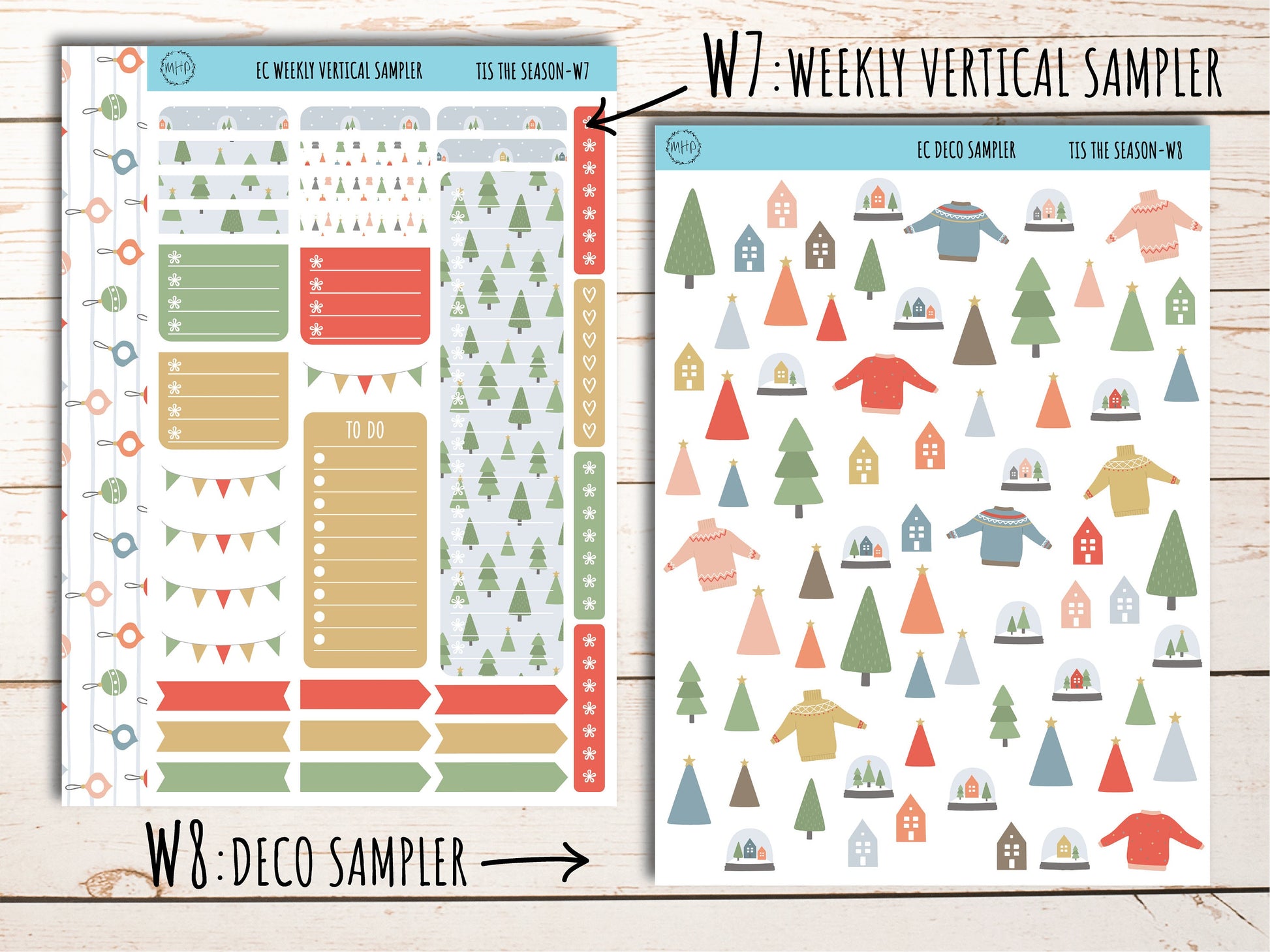 Erin Condren 7x9 Weekly Planning Kit. DECEMBER "Tis the Season" Planner Stickers || TS-W