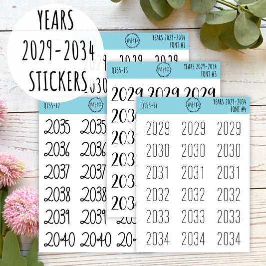 2029 - 2034 Year Stickers for Planners, Bullet Journals, College Planner. || Q155