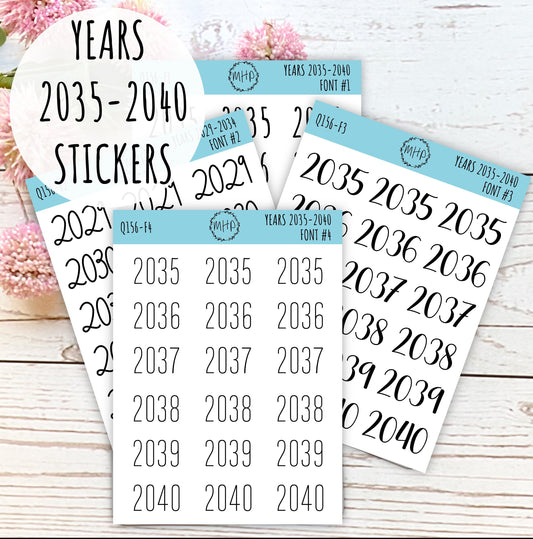 2035 - 2040 Year Stickers for Planners, Bullet Journals, College Planner. || Q156