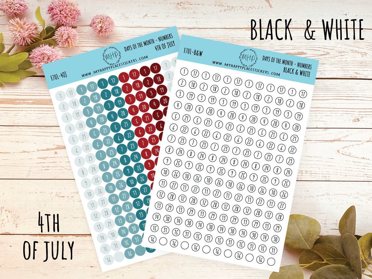 Days of the Month DOT Stickers for College Planner, Teacher Planners, and Bullet Journals. Homeschool Planner. 6 Months Per Sheet || D701