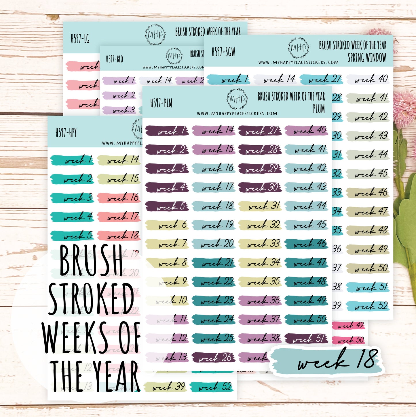 Weeks of the Years Over Brush Stroke. Planner Stickers. || H597