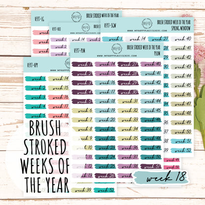 Weeks of the Years Over Brush Stroke. Planner Stickers. || H597