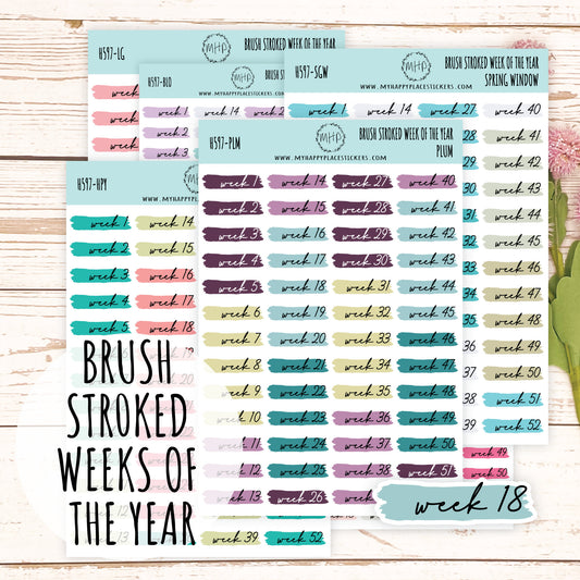 Weeks of the Years Over Brush Stroke. Planner Stickers. || H597