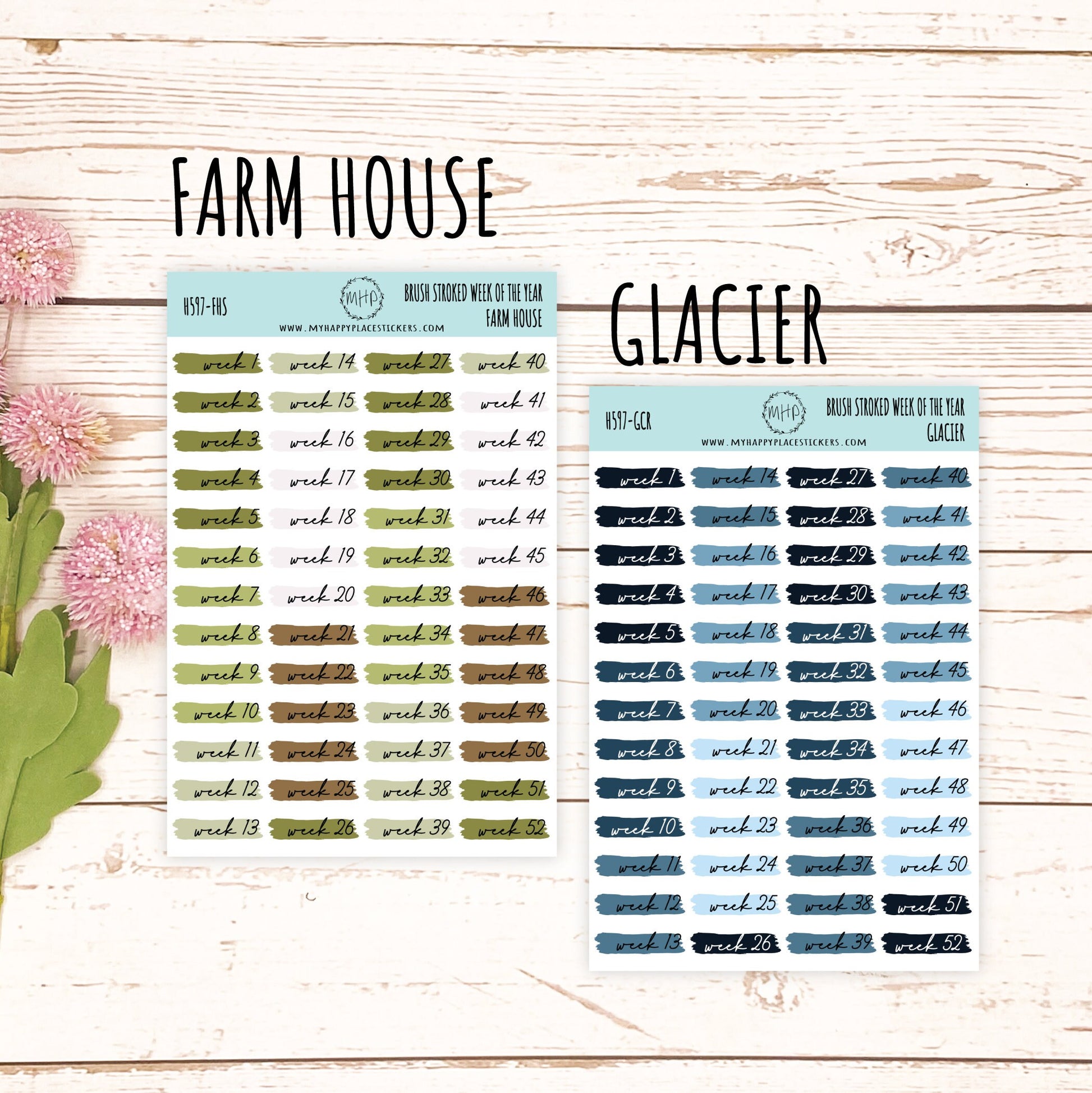 Weeks of the Years Over Brush Stroke. Planner Stickers. || H597