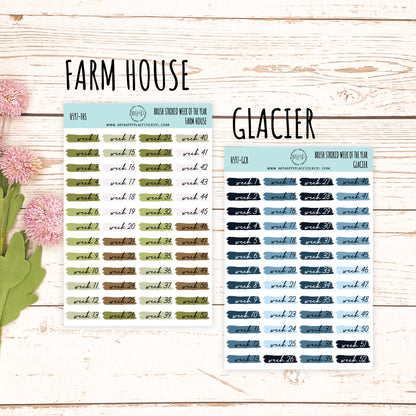 Weeks of the Years Over Brush Stroke. Planner Stickers. || H597