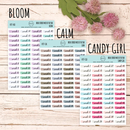Weeks of the Years Over Brush Stroke. Planner Stickers. || H597