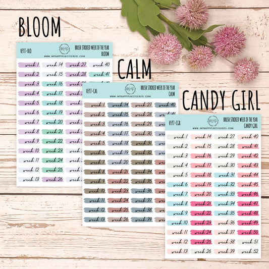 Weeks of the Years Over Brush Stroke. Planner Stickers. || H597