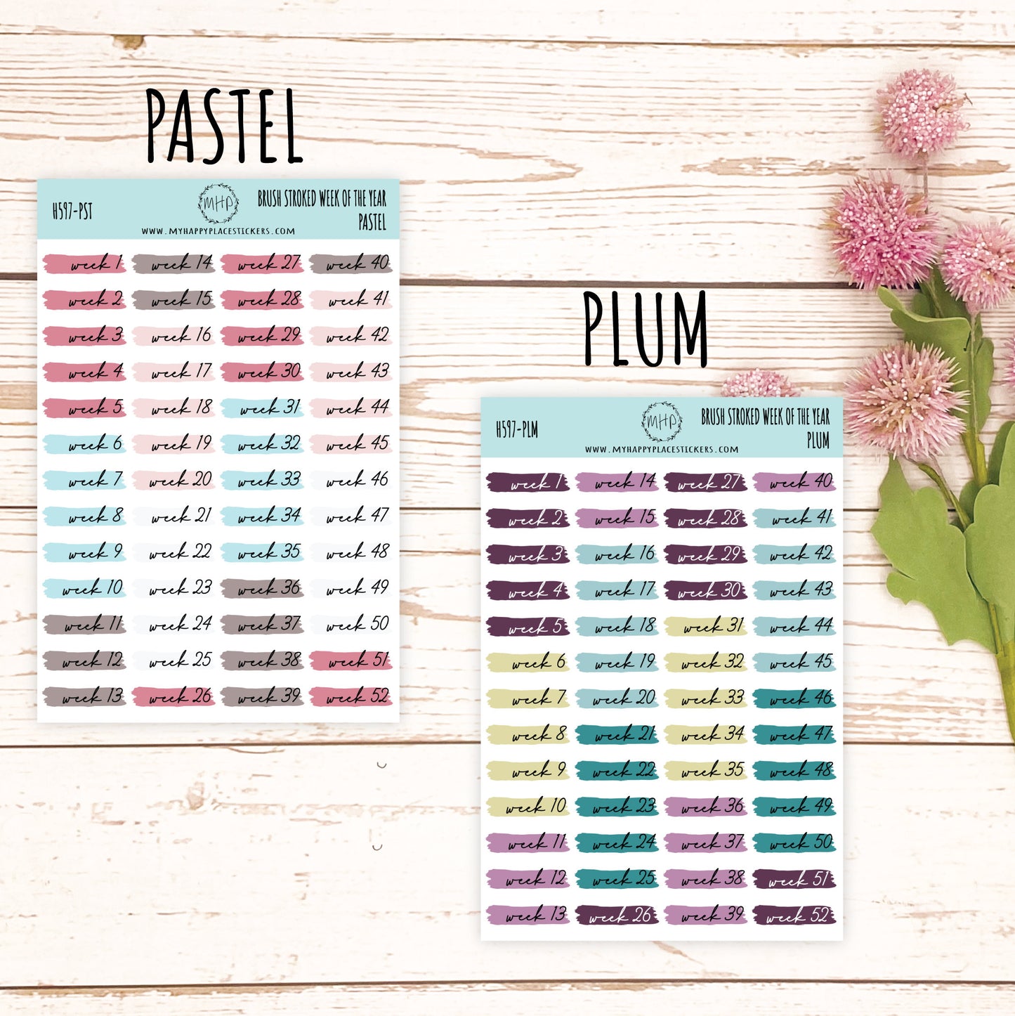 Weeks of the Years Over Brush Stroke. Planner Stickers. || H597