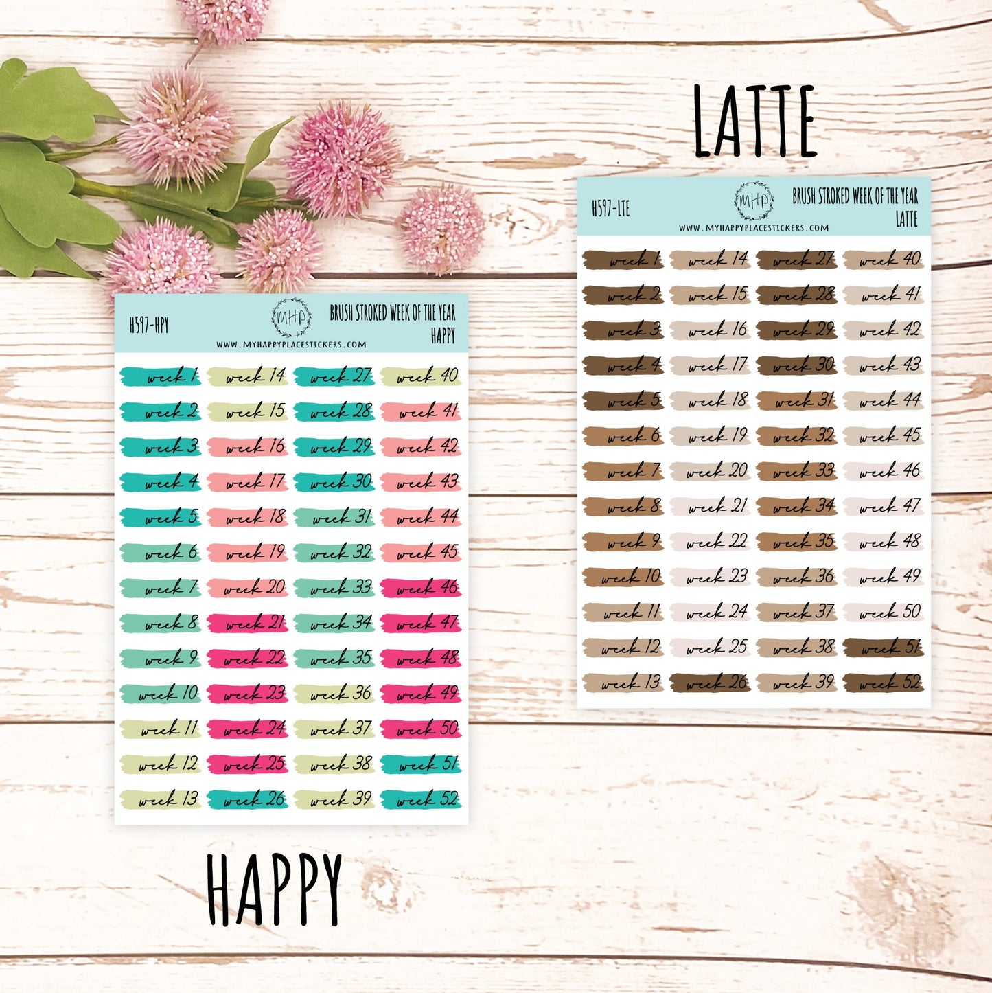 Weeks of the Years Over Brush Stroke. Planner Stickers. || H597