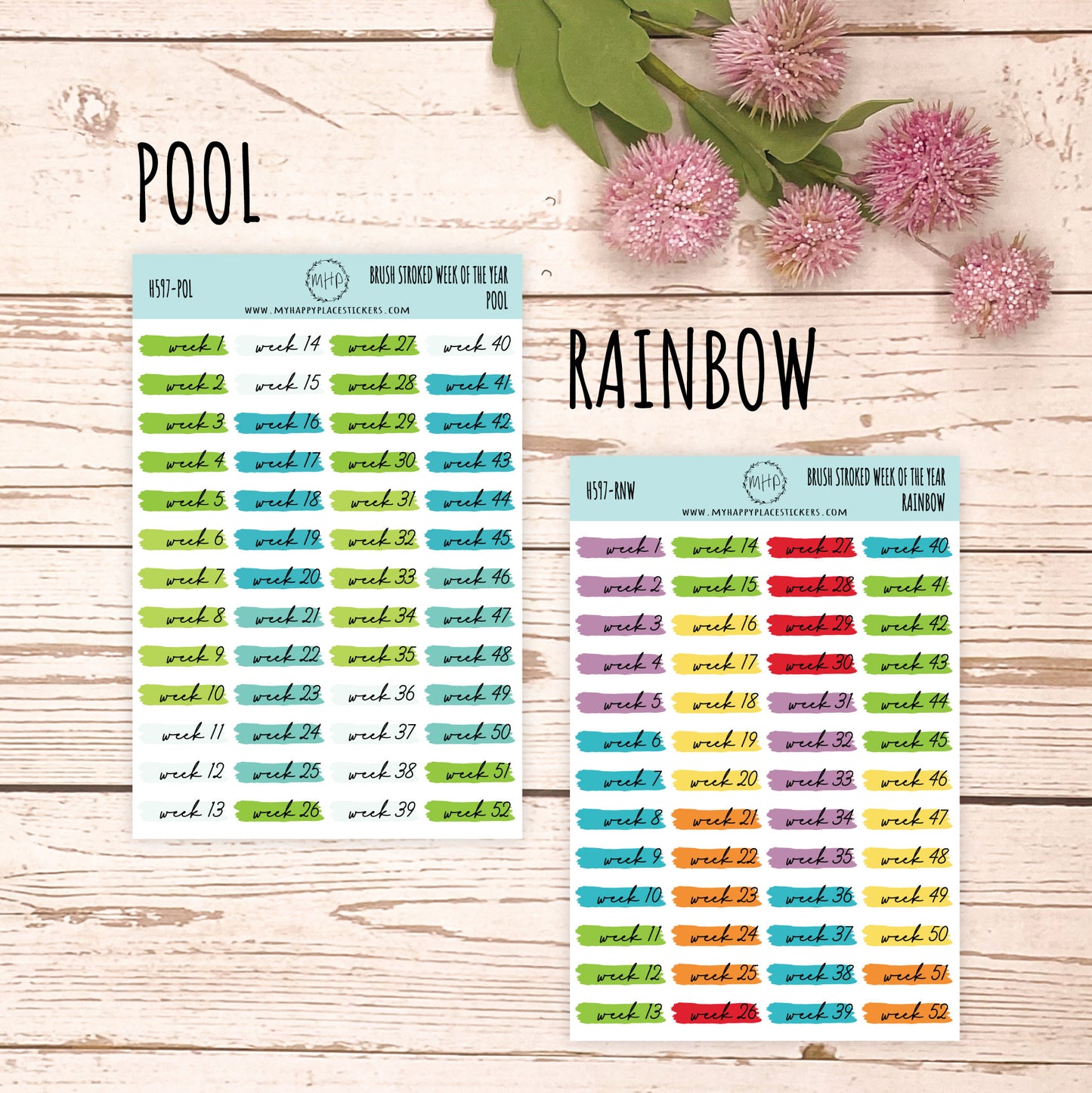 Weeks of the Years Over Brush Stroke. Planner Stickers. || H597