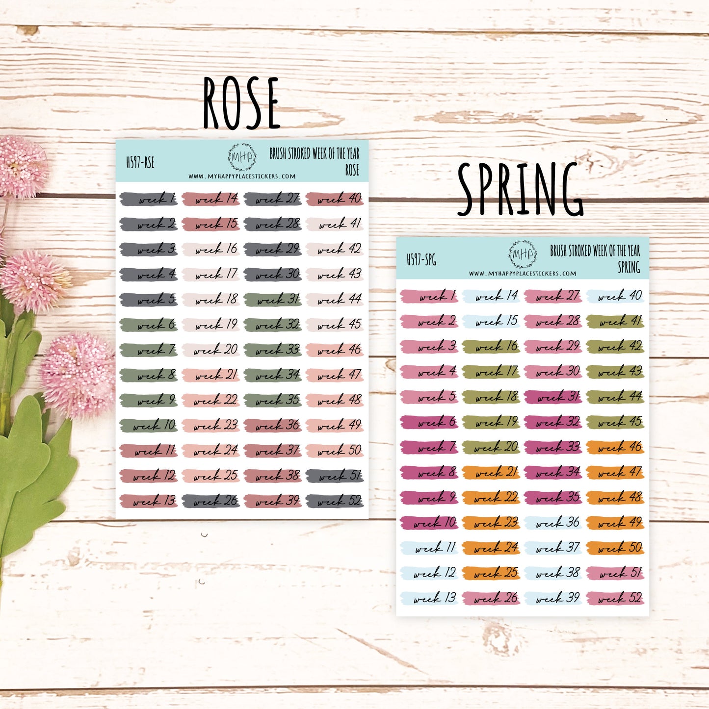 Weeks of the Years Over Brush Stroke. Planner Stickers. || H597