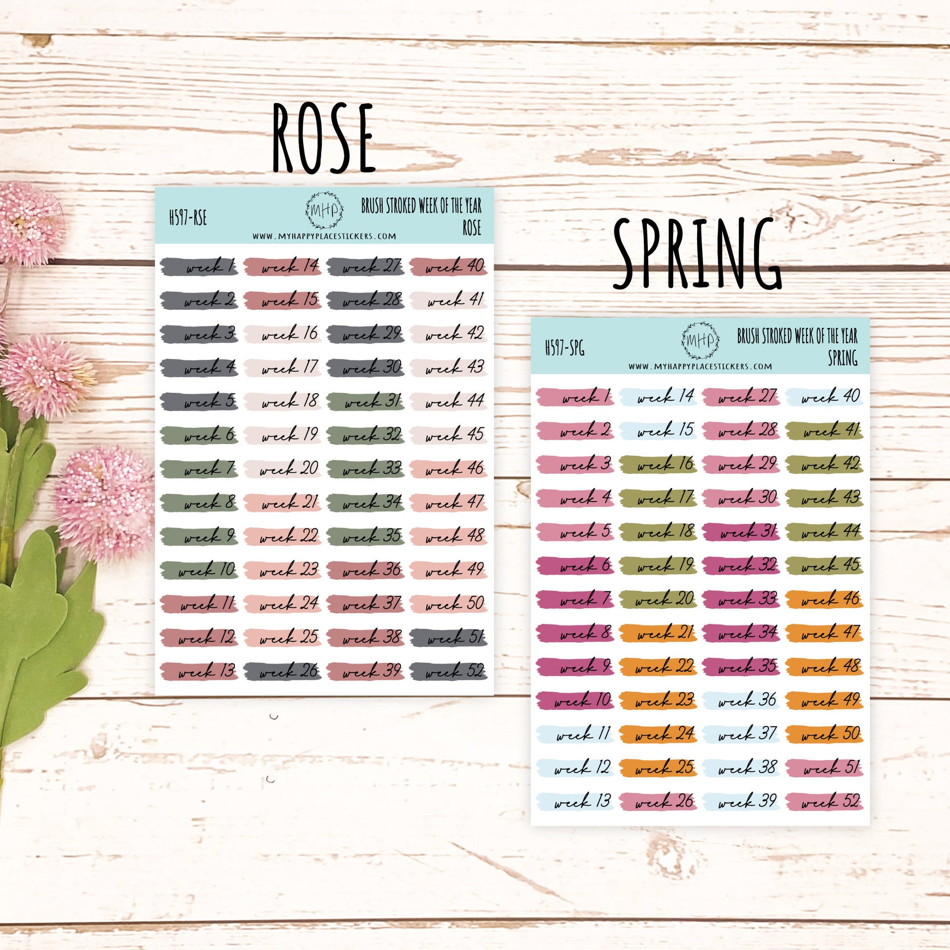 Weeks of the Years Over Brush Stroke. Planner Stickers. || H597