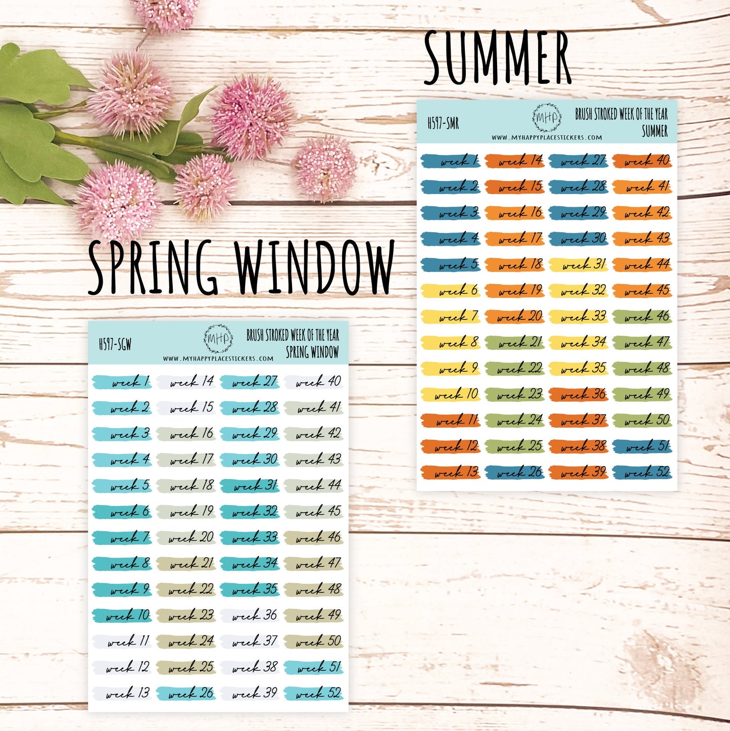 Weeks of the Years Over Brush Stroke. Planner Stickers. || H597