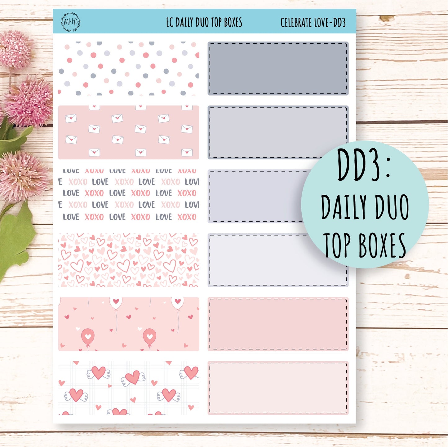 Daily Duo Stickers for 7x9 Planners. FEBRUARY - Valentine's Day. "Celebrate Love" || CL-DD