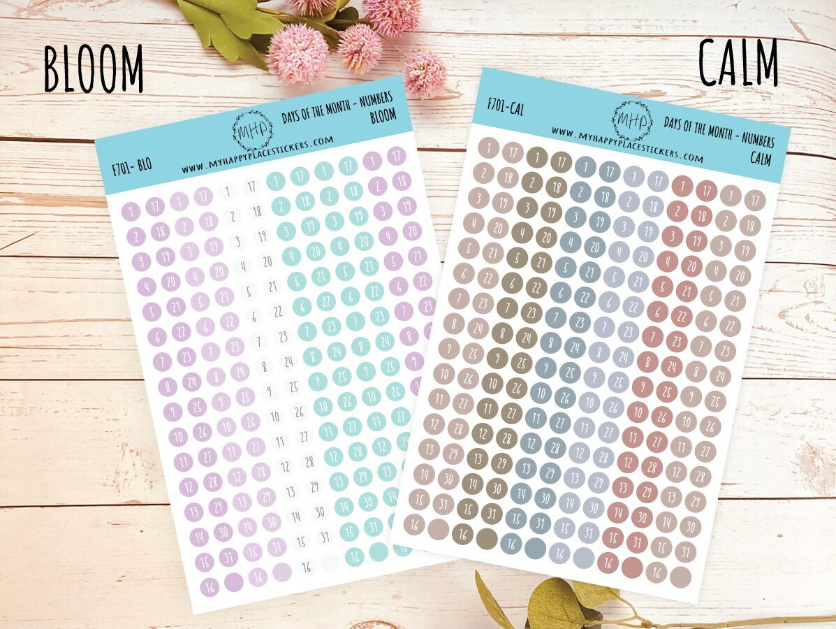 Days of the Month DOT Stickers for College Planner, Teacher Planners, and Bullet Journals. Homeschool Planner. 6 Months Per Sheet || D701