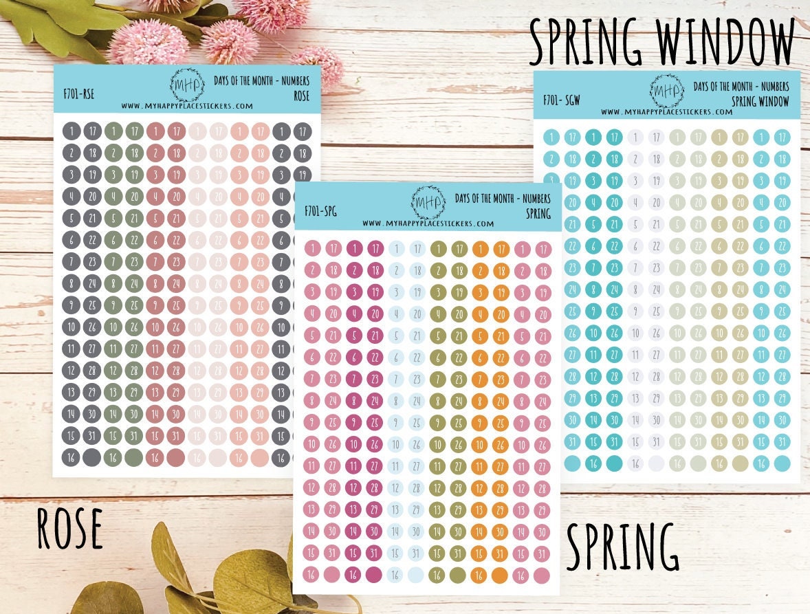 Days of the Month DOT Stickers for College Planner, Teacher Planners, and Bullet Journals. Homeschool Planner. 6 Months Per Sheet || D701