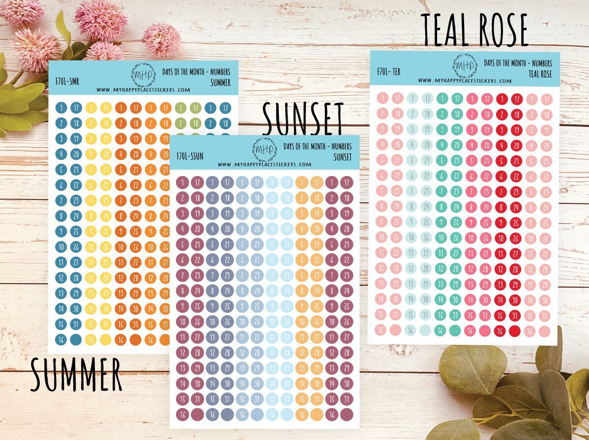 Days of the Month DOT Stickers for College Planner, Teacher Planners, and Bullet Journals. Homeschool Planner. 6 Months Per Sheet || D701