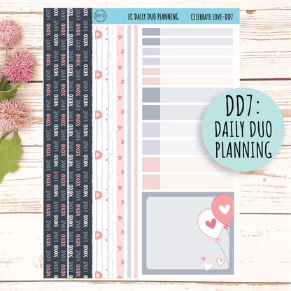 Daily Duo Stickers for 7x9 Planners. FEBRUARY - Valentine's Day. "Celebrate Love" || CL-DD