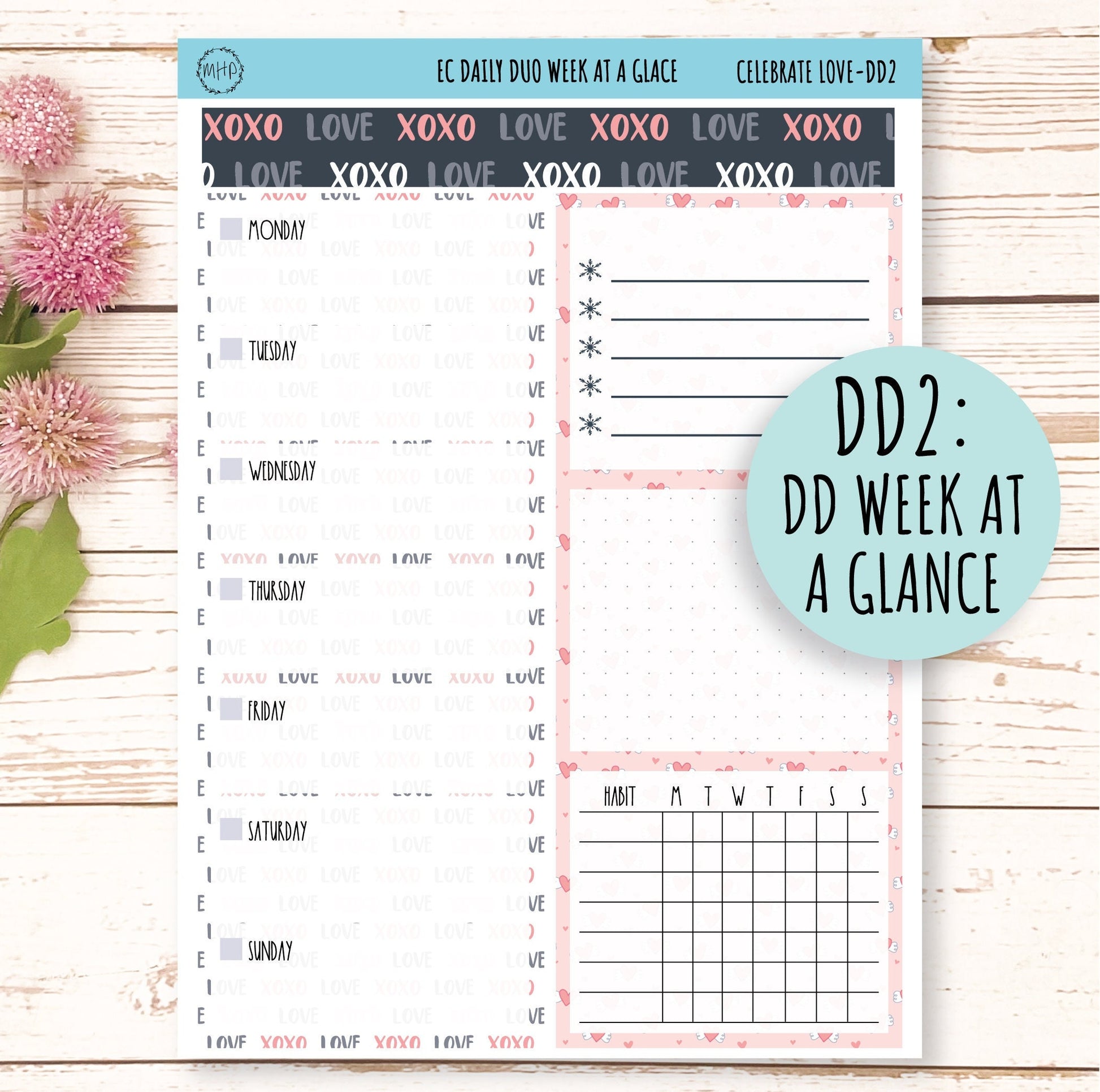 Daily Duo Stickers for 7x9 Planners. FEBRUARY - Valentine's Day. "Celebrate Love" || CL-DD