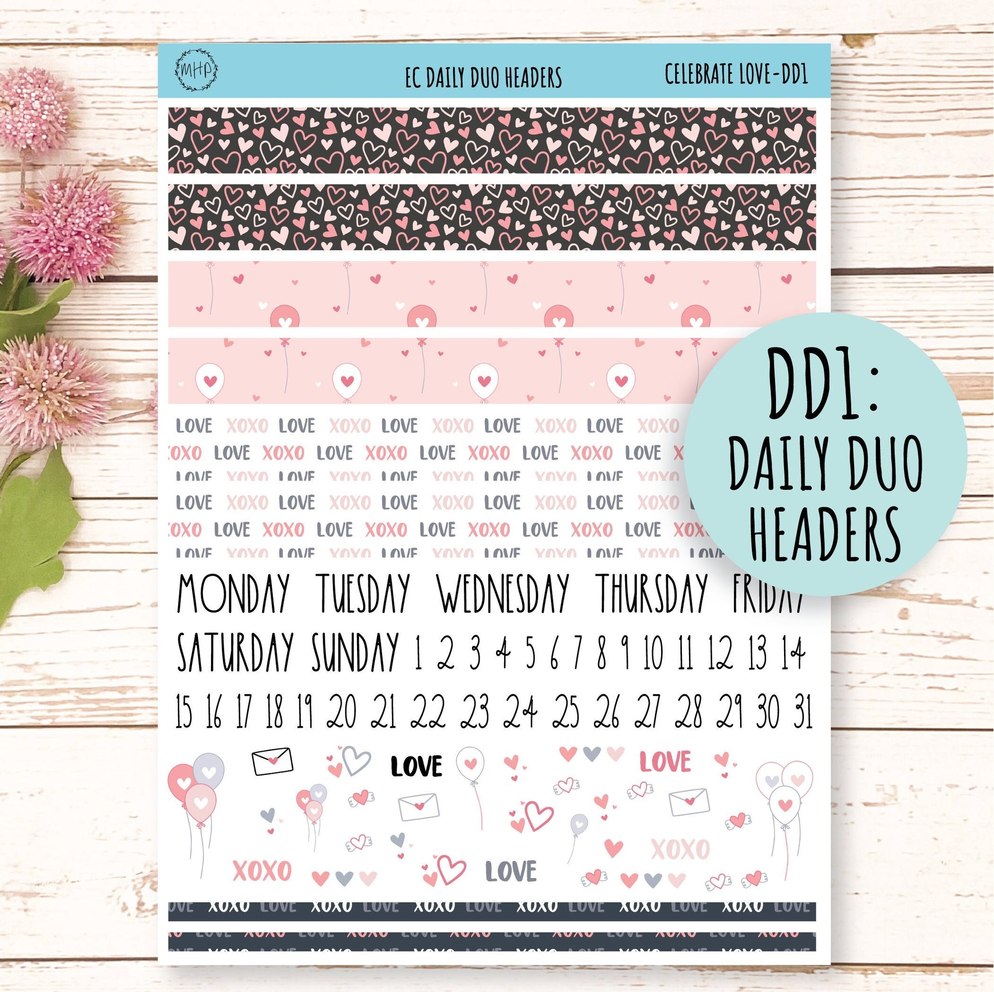 Daily Duo Stickers for 7x9 Planners. FEBRUARY - Valentine's Day. "Celebrate Love" || CL-DD