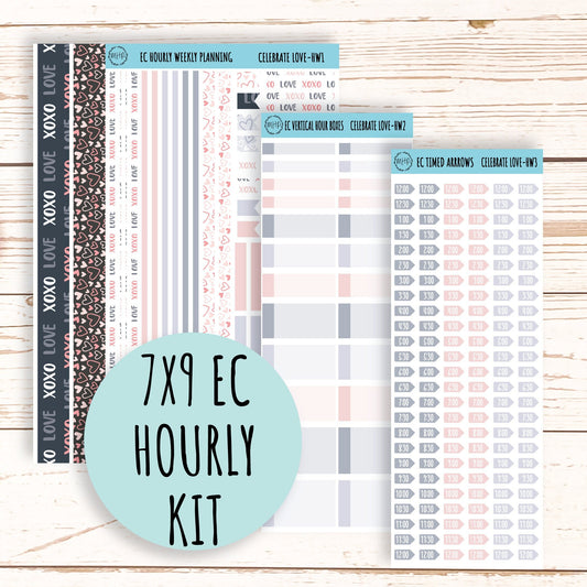 Hourly Weekly Stickers for 7x9 Planners. Valentine's Day. FEBRUARY "Celebrate Love" || CL-HW