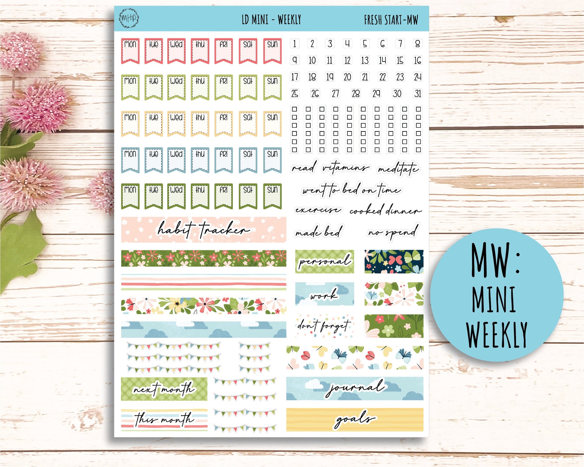 Sticker for MINI Laurel Denise Planners APRIL "Fresh Start" || MFS