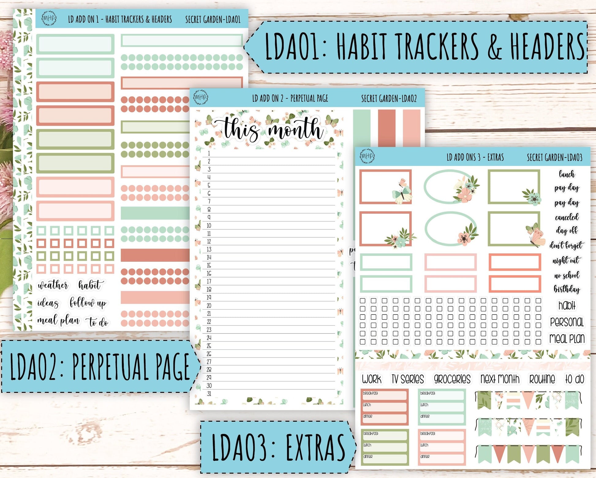 Monthly Plan Kit for Laurel Denise UNDATED Planners "Secret Garden" || MPSG