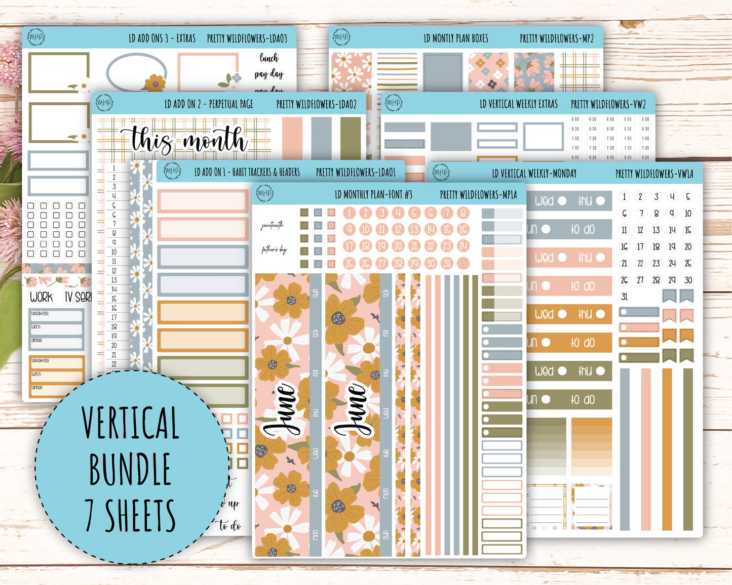 Sticker for 2024 Laurel Denise Planners. "Pretty Wildflowers" || MPPW