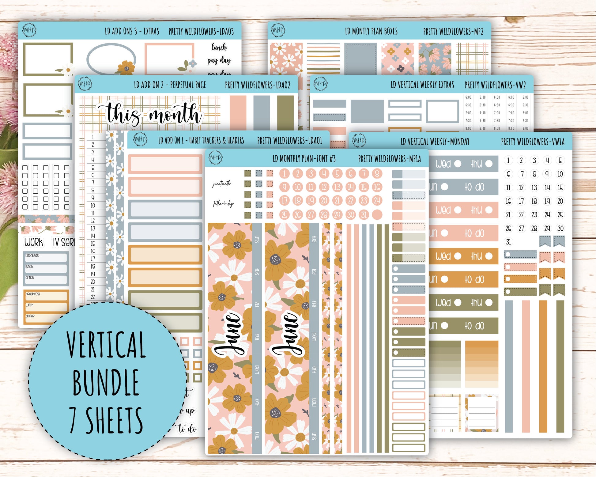 Sticker for 2024 Laurel Denise Planners. "Pretty Wildflowers" || MPPW